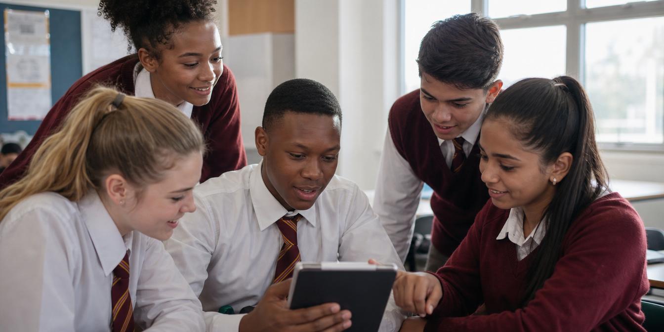 Diverse South African high school learners exploring university options together